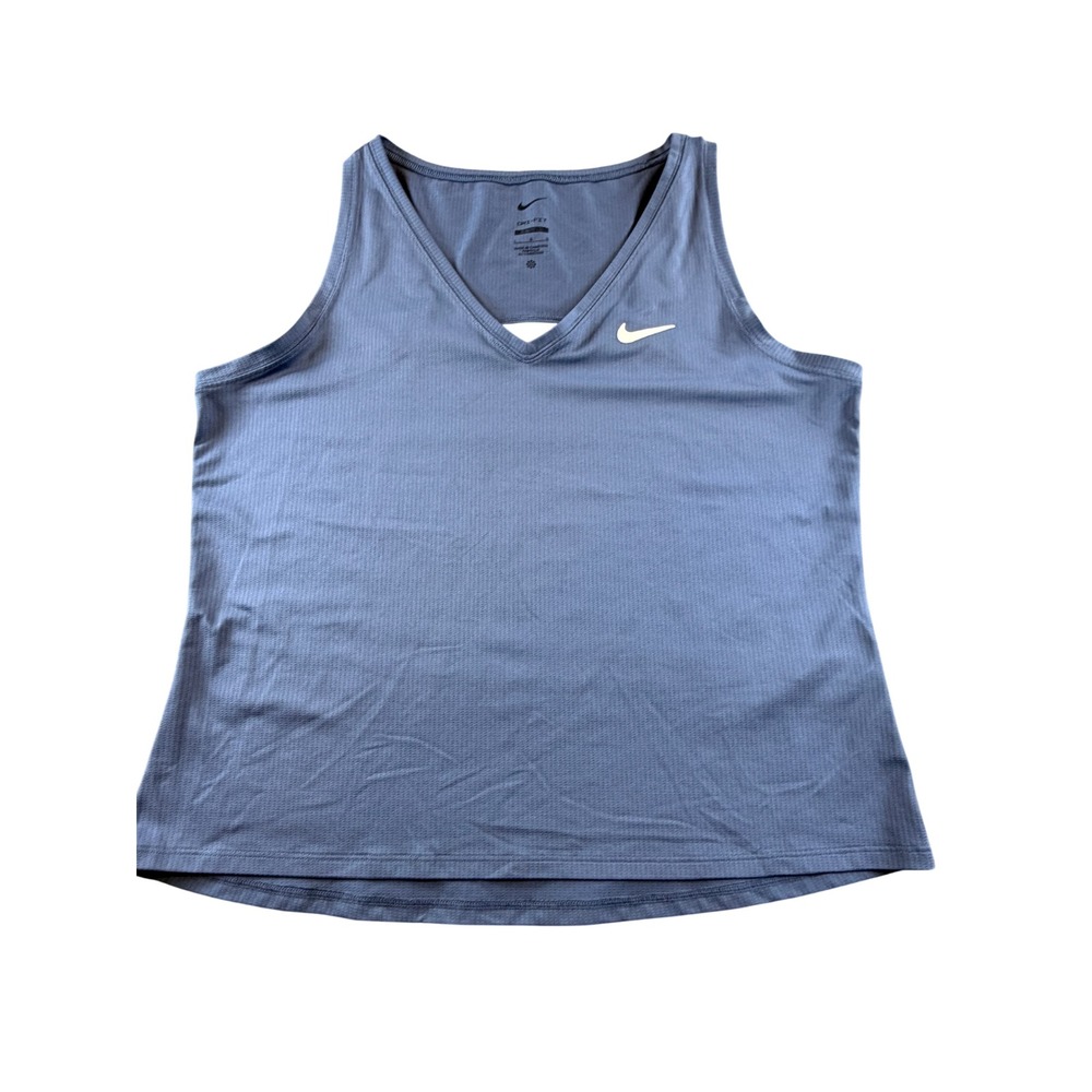 Nike Dri-FIT Slim Fit V-Neck Tank Top Blue Cutout Back Activewear Womens Large